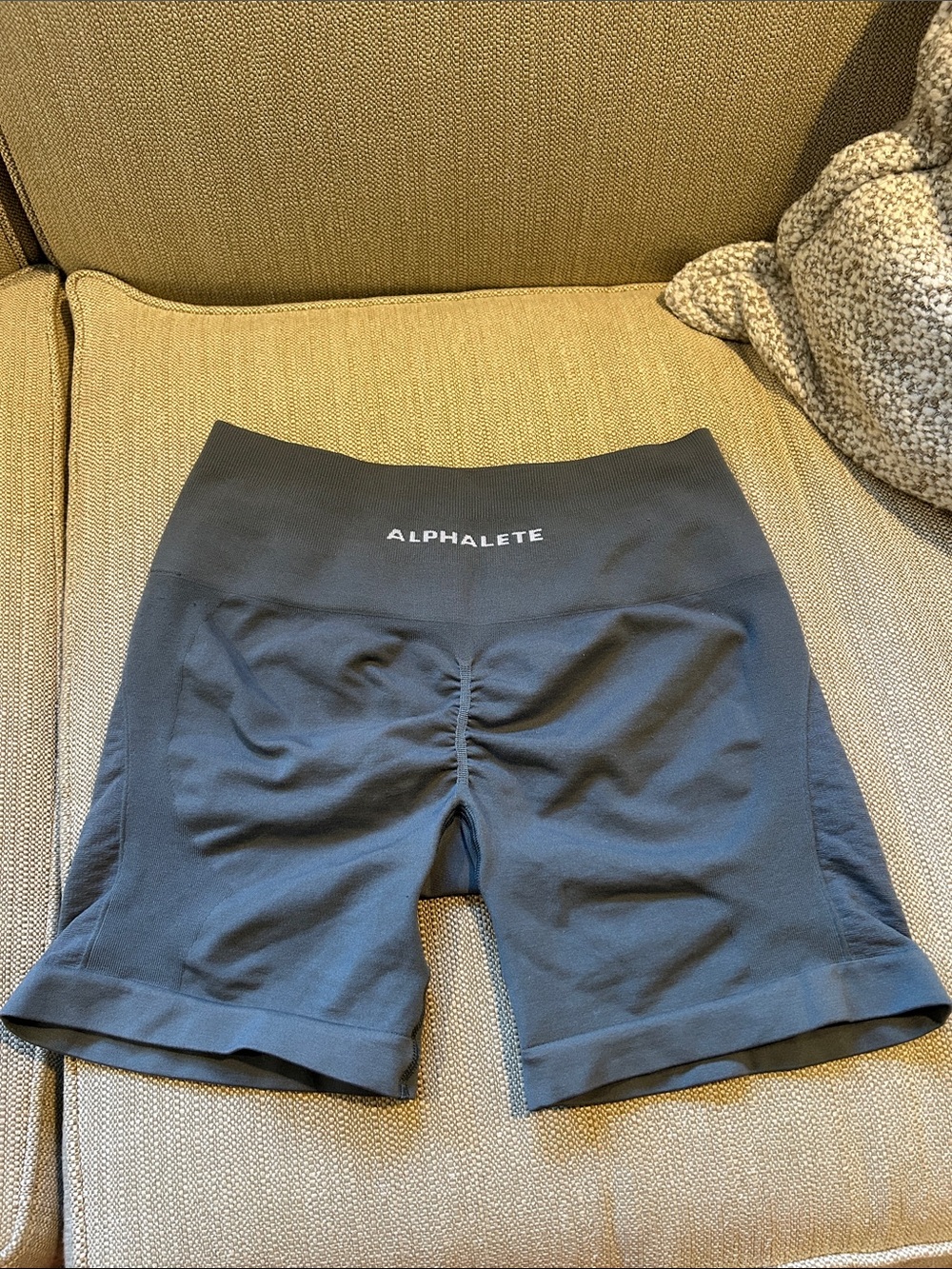 Alphalete Women's High-Waist contour Shorts in Charcoal gray